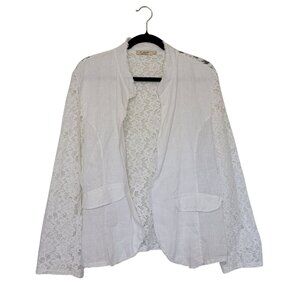 Italian Linen Blazer Women's Large F Agosto White Sheer Lace Jacket Quiet Luxury